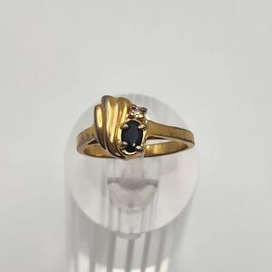 Vintage Gold Tone Sapphire & Cubic Zirconia Ring (6.75)